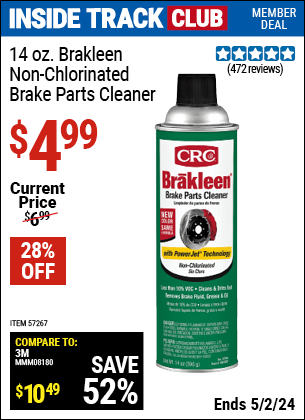 Harbor Freight Coupons, HF Coupons, 20% off - 14 Oz. Brakleen Non-Chlorinated Brake Parts Cleaner