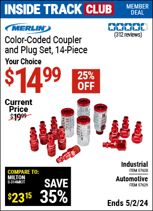 Harbor Freight Coupons, HF Coupons, 20% off - Color-Coded Industrial Coupler and Plug Kit, 14 Pc.