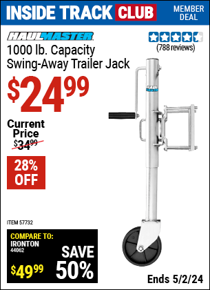 Harbor Freight Coupons, HF Coupons, 20% off - HAUL-MASTER 1000 lb. Swing-Back Bolt-On Trailer Jack for $27.99