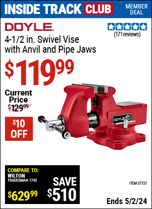 Harbor Freight Coupons, HF Coupons, 20% off - 4 in. Swivel Vise with Anvil  and Pipe Jaws