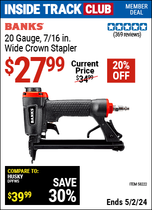 Harbor Freight Coupons, HF Coupons, 20% off - 20 Gauge Wide Crown Stapler