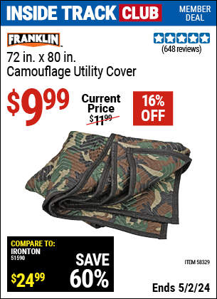 Harbor Freight Coupons, HF Coupons, 20% off - FRANKLIN 72 in. x 80 in. Camouflage Utility Cover for $9.99