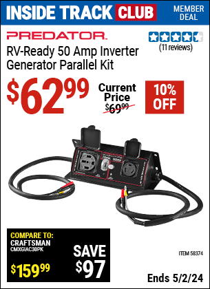Harbor Freight Coupons, HF Coupons, 20% off - PREDATOR RV Ready 50 Amp Inverter Generator Parallel Kit for $59.99