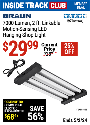 Harbor Freight Coupons, HF Coupons, 20% off - 7000 Lumen 2 Ft. Linkable LED Hanging Shop Light with Motion Sensor