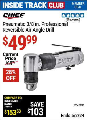 Harbor Freight Coupons, HF Coupons, 20% off - CHIEF 3/8 in. Professional Reversible Air Angle Drill for $49.99