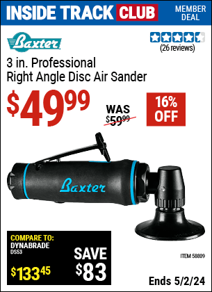 Harbor Freight Coupons, HF Coupons, 20% off - BAXTER 3 in. Professional Right Angle Disc Sander for $49.99