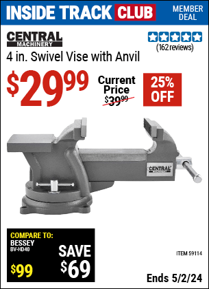 Harbor Freight Coupons, HF Coupons, 20% off - ENTRAL MACHINERY 4 in. Swivel Vise with Anvil for $29.99