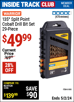 Harbor Freight Coupons, HF Coupons, 20% off - 29 Piece 135 Split Point Cobalt Drill Bit Set