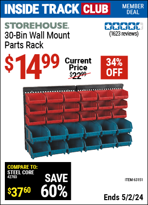 Harbor Freight Coupons, HF Coupons, 20% off - 30 Bin Wall Mount Parts Rack