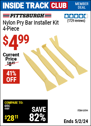 Harbor Freight Coupons, HF Coupons, 20% off - 4 Piece Nylon Pry Bar Installer Kit