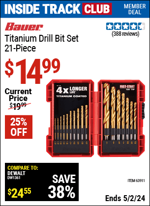 Harbor Freight Coupons, HF Coupons, 20% off - Bauer 21 Piece Titanium Drill Bit Set