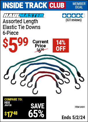 Harbor Freight Coupons, HF Coupons, 20% off - 6 Piece Flat Bungee Elastic Stretch Cords