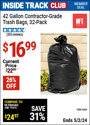 Harbor Freight Coupons, HF Coupons, 20% off - 24 Gallon Contractor Grade Trash Bags Pack Of 32