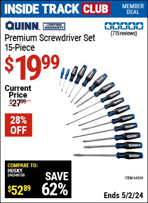 Harbor Freight Coupons, HF Coupons, 20% off - Quinn 15 Piece Screwdriver Set