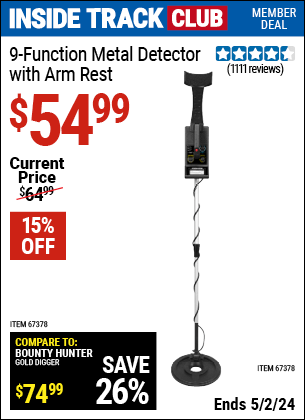 Harbor Freight Coupons, HF Coupons, 20% off - 9 Function Metal Detector With Arm Rest