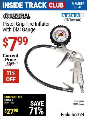 Harbor Freight Coupons, HF Coupons, 20% off - Pistol Grip Tire Inflator With Gauge