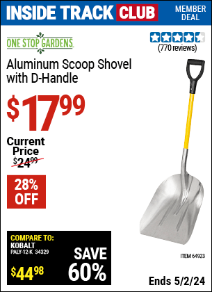 Harbor Freight Coupons, HF Coupons, 20% off - ONE STOP GARDENS Aluminum Scoop Shovel with D-Handle for $17.99