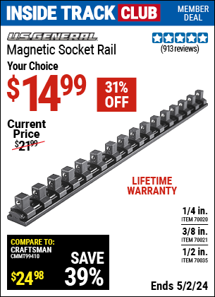 Harbor Freight Coupons, HF Coupons, 20% off - U.s. General Magnetic Socket Rails