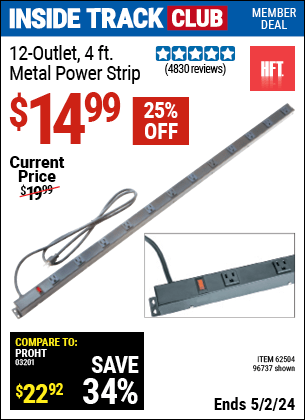 Harbor Freight Coupons, HF Coupons, 20% off - 12 Outlet 4 Ft. Metal Power Strip