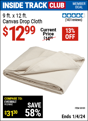 Harbor Freight Coupons, HF Coupons, 20% off - 9 Ft. X 12 Ft. Canvas Drop Cloth