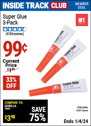 Harbor Freight Coupons, HF Coupons, 20% off - Super Glue Pack Of 3