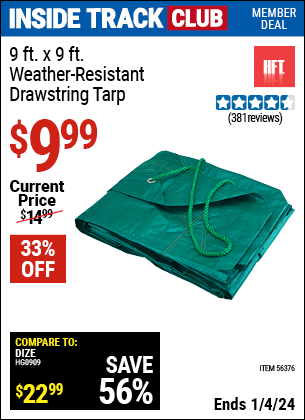 Harbor Freight Coupons, HF Coupons, 20% off - 9 ft. x 9 ft. Weather Resistant Drawstring Tarp