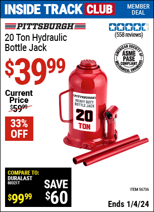 Harbor Freight Coupons, HF Coupons, 20% off - 20 Ton Hydraulic Bottle Jack