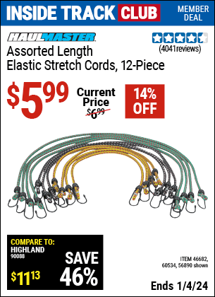 Harbor Freight Coupons, HF Coupons, 20% off - HAUL-MASTER Assorted Length Elastic Stretch Cords 12 Pc. for $3.99