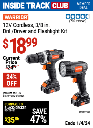 Harbor Freight Coupons, HF Coupons, 20% off - 12v Lithium-Ion 3/8 in.  Cordless Drill/Driver and Flashlight Kit