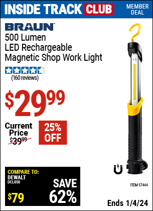 Harbor Freight Coupons, HF Coupons, 20% off - 500 Lumen Rechargeable Shop Work Light