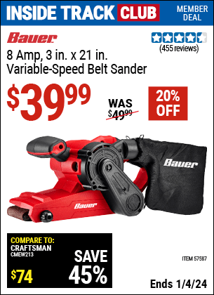 Harbor Freight Coupons, HF Coupons, 20% off - 8 Amp 3 in. x 21 in. Variable Speed Belt Sander