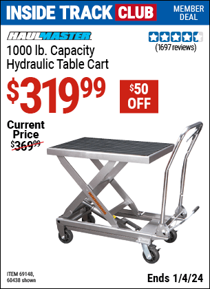 Harbor Freight Coupons, HF Coupons, 20% off - 1000 Lb. Capacity Hydraulic Table Cart