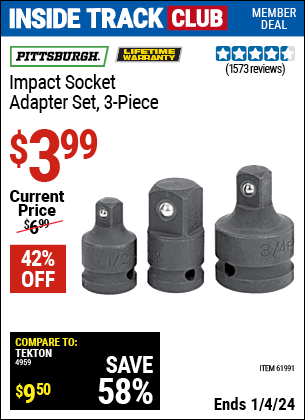 Harbor Freight Coupons, HF Coupons, 20% off - 3 Piece Impact Socket Adaptor Set