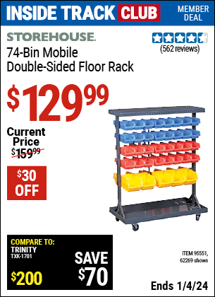 Harbor Freight Coupons, HF Coupons, 20% off - 74 Bin Mobile Double-sided Floor Rack