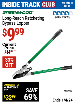 Harbor Freight Coupons, HF Coupons, 20% off - Long Reach Ratcheting Bypass Lopper