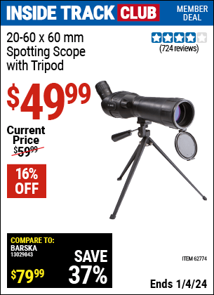 Harbor Freight Coupons, HF Coupons, 20% off - 20-60 X 60mm Spotting Scope With Tripod