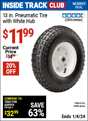 Harbor Freight Coupons, HF Coupons, 20% off - 13 in. Pneumatic Tire with White Hub