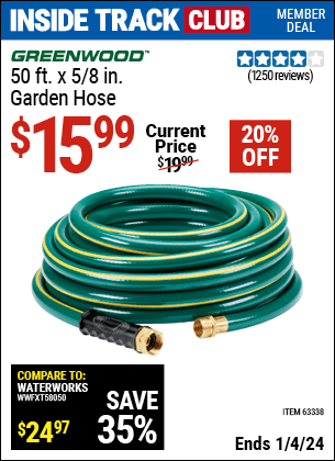 Harbor Freight Coupons, HF Coupons, 20% off - GREENWOOD 5/8 in. x 50 ft. Heavy Duty Garden Hose for $14.99