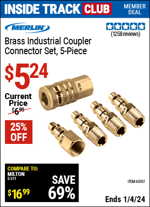 Harbor Freight Coupons, HF Coupons, 20% off - 5 Piece Brass Industrial Coupler Connector Kit