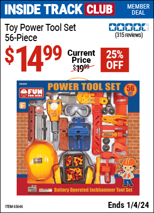 Harbor Freight Coupons, HF Coupons, 20% off - 56 Piece Toy Power Tool Set