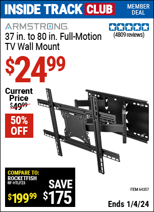Harbor Freight Coupons, HF Coupons, 20% off - ARMSTRONG 37 in. to 80 in. Full-Motion TV Wall Mount for $39.99