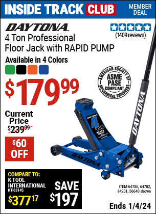 Harbor Freight Coupons, HF Coupons, 20% off - Rapid Pump 4 Ton Steel Professional Duty Floor Jacks