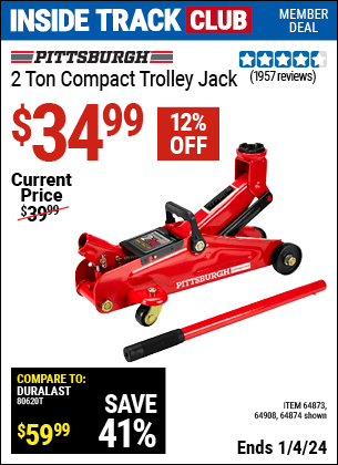 Harbor Freight Coupons, HF Coupons, 20% off - PITTSBURGH AUTOMOTIVE 2 ton Compact Trolley Jack for $24.99