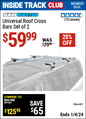 Harbor Freight Coupons, HF Coupons, 20% off - Universal Roof Cross Bars Set Of 2