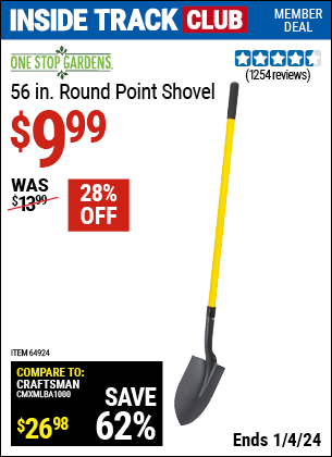 Harbor Freight Coupons, HF Coupons, 20% off - ONE STOP GARDENS 56 in. Round Point Shovel for $7.99