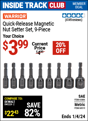 Harbor Freight Coupons, HF Coupons, 20% off - 9 Piece Quick Change Magnetic Nutsetter Sets