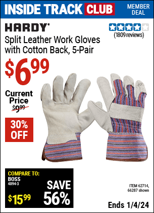Harbor Freight Coupons, HF Coupons, 20% off - Split Leather Work Gloves 5 Pair