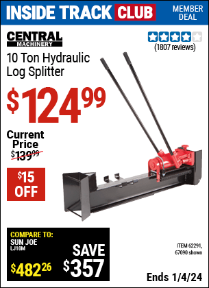 Harbor Freight Coupons, HF Coupons, 20% off - 10 Ton Hydraulic Log Splitter