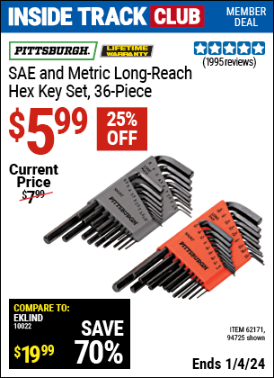 Harbor Freight Coupons, HF Coupons, 20% off - 36 Piece Sae/metric Long Reach Hex Key Set