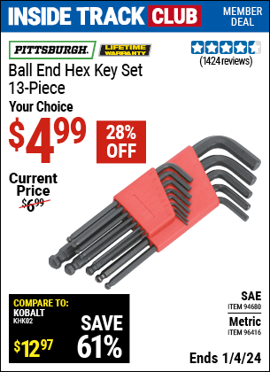 Harbor Freight Coupons, HF Coupons, 20% off - 13 Piece Ball End Hex Key Sets